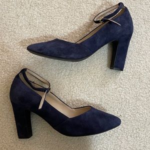 Cole Haan Kaelyn Suede Ankle Strap Blue Pumps
